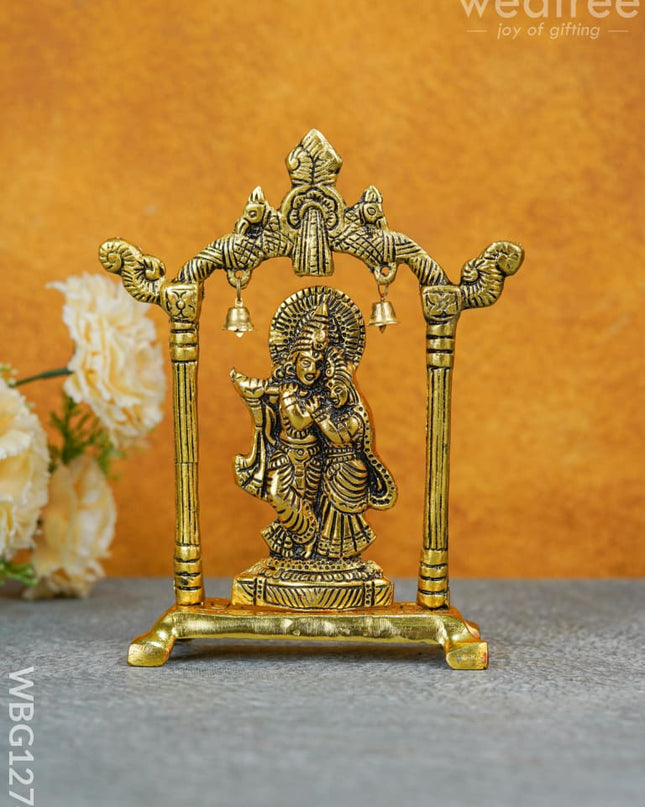 White Metal Radha-Krishna Arch With Bells - Wbg1274 Metal Figurine