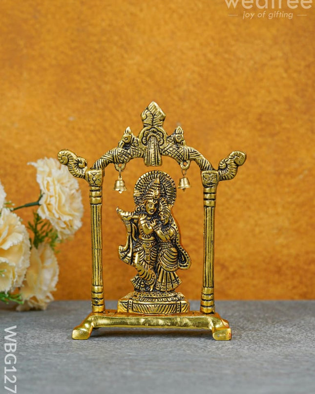 White Metal Radha-Krishna Arch With Bells - Wbg1274 Metal Figurine