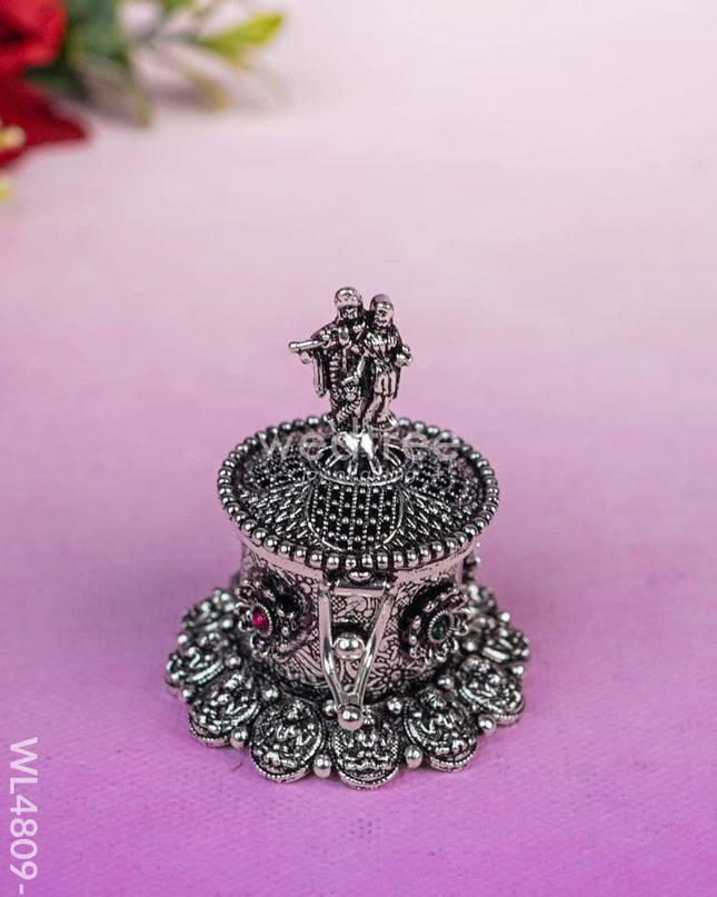 Radha-Krishna Kumkum Holder - 2 inch - Silver - WL4809-2 Divine Gifts