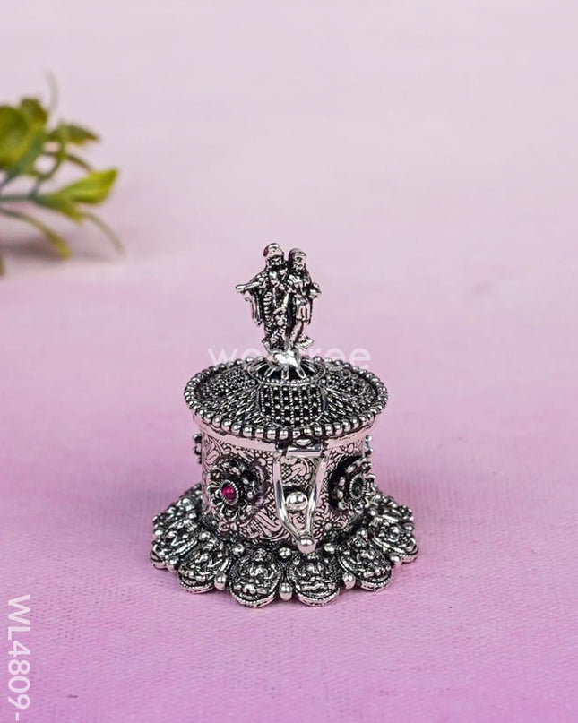 Radha-Krishna Kumkum Holder - 2 inch - Silver - WL4809-2 Divine Gifts