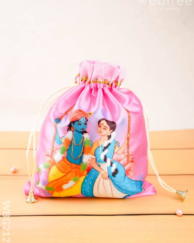 Radhakrishna Print String Bag - 10x8 inch - WBG2121 - String Bags
