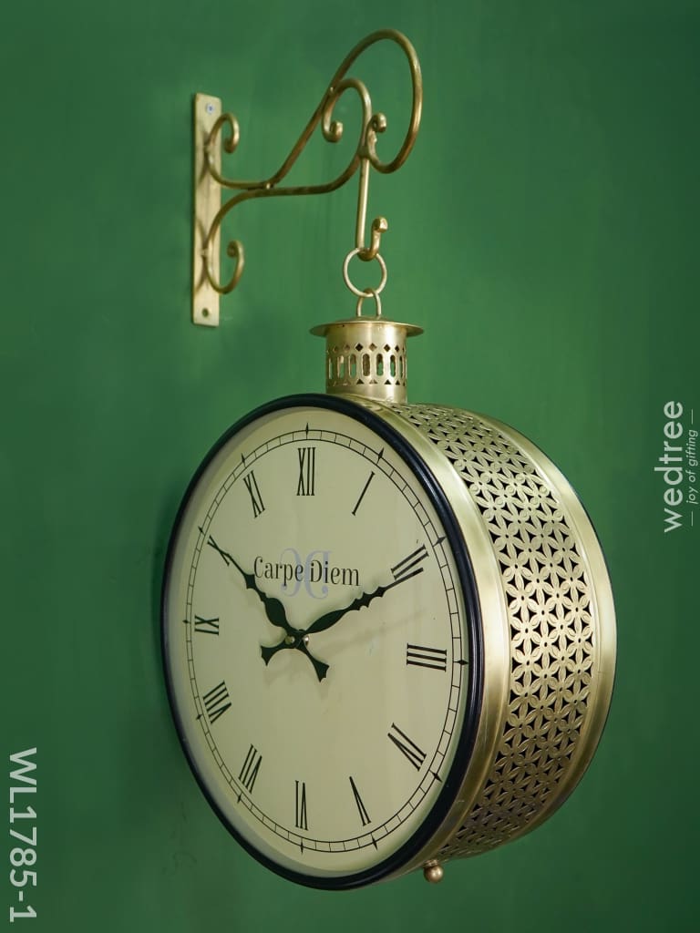 Railway Clock - 12 Inches Wl1785 Floral Brass Finish Wl1785-1 Wall Clocks