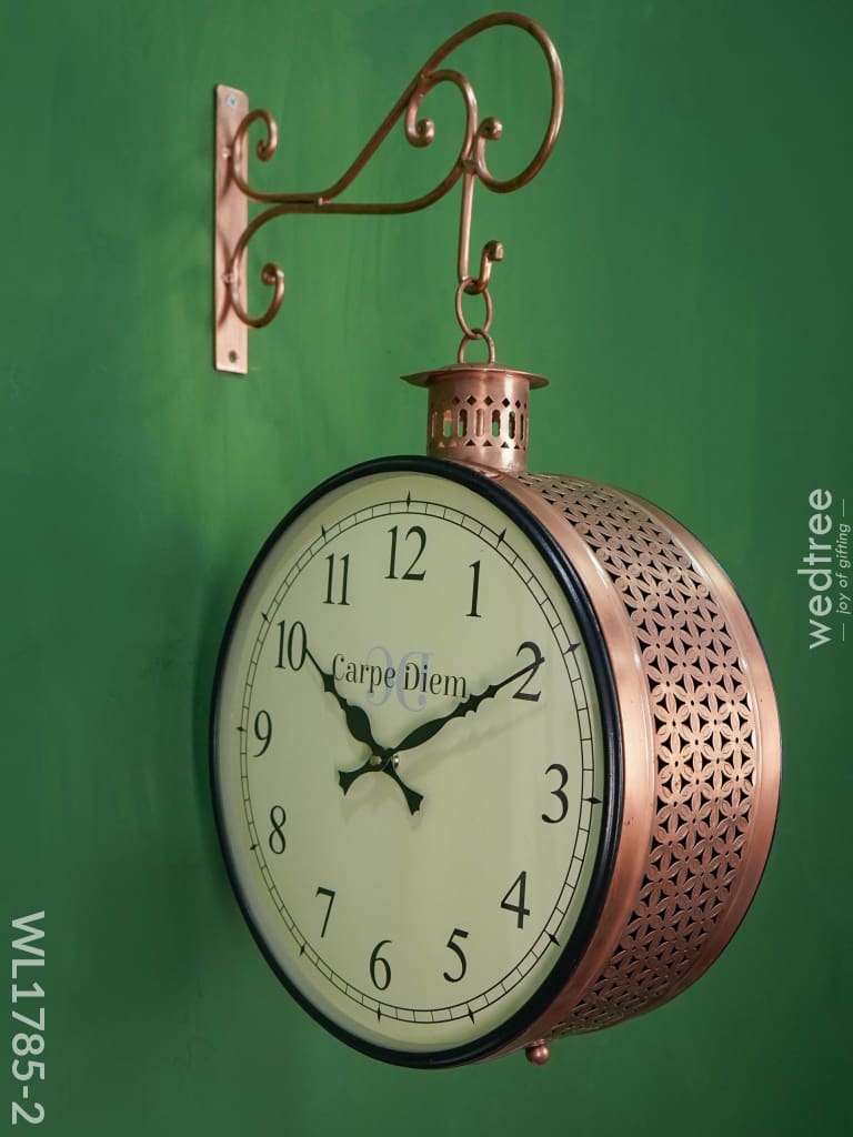 Railway Clock - 12 Inches Wl1785 Floral Copper Finish Wl1785-2 Wall Clocks