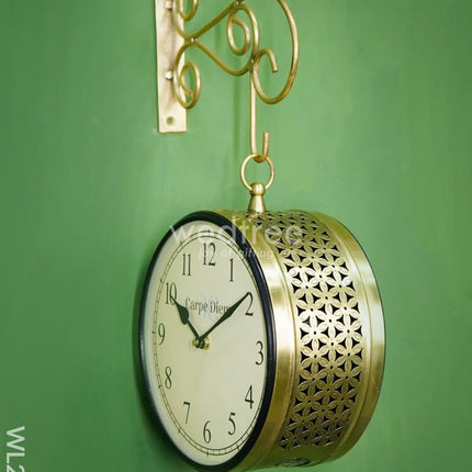 Railway Clock - 8 Inches Wl2026 Floral Jalli Pattern Brass Finish Wl2026-1 Wall Clocks