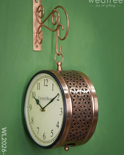 Railway Clock - 8 Inches Wl2026 Floral Jalli Pattern Copper Finish Wl2026-2 Wall Clocks