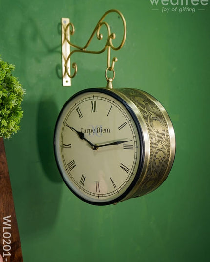 Railway Clocks - Brass Antique With Floral Design Wl0201 (10 Inches) Wall Clocks