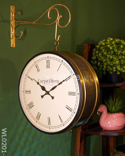 Railway Clocks - Brass Antique With Floral Design Wl0201 (12 Inches) Wall Clocks