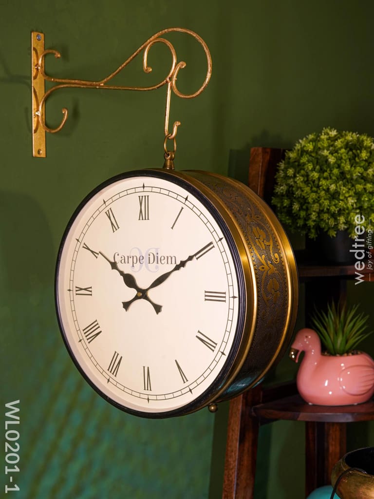 Railway Clocks - Brass Antique With Floral Design Wl0201 (12 Inches) Wall Clocks