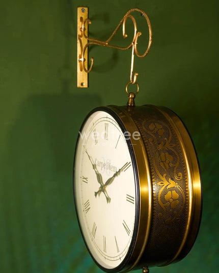 Railway Clocks - Brass Antique With Floral Design Wl0201 Wall Clocks