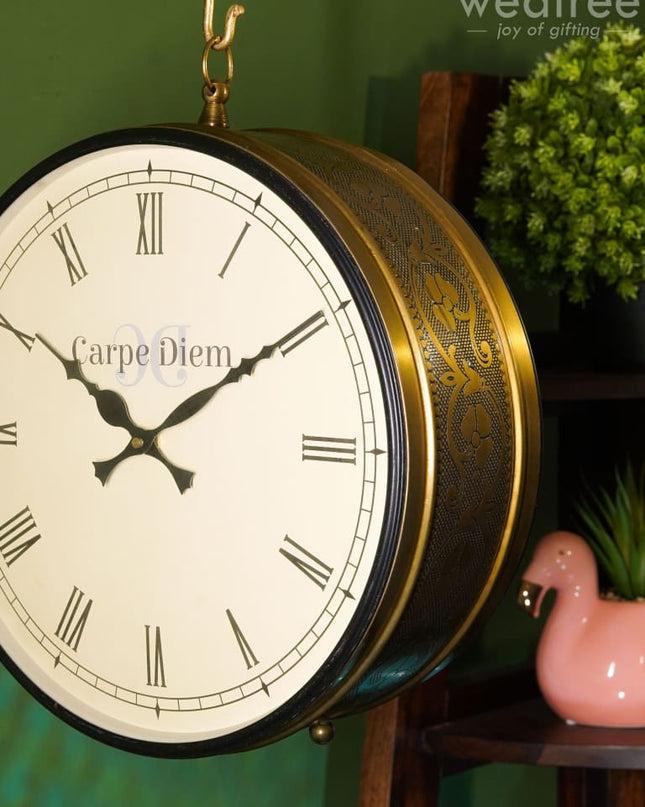 Railway Clocks - Brass Antique With Floral Design Wl0201 Wall Clocks