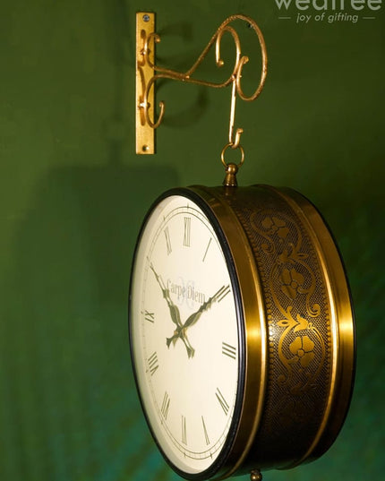Railway Clocks - Brass Antique With Floral Design Wl0201 Wall Clocks