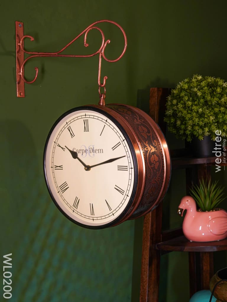 Railway Clocks - Copper With Floral Design 10Inches Wall Clocks