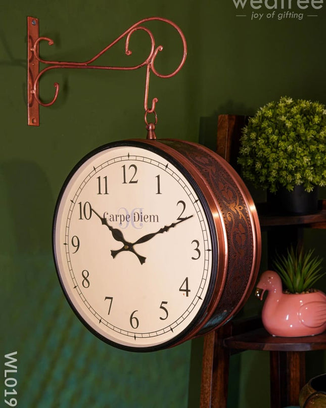 Railway Clocks - Copper With Floral Design 12Inches Wall Clocks