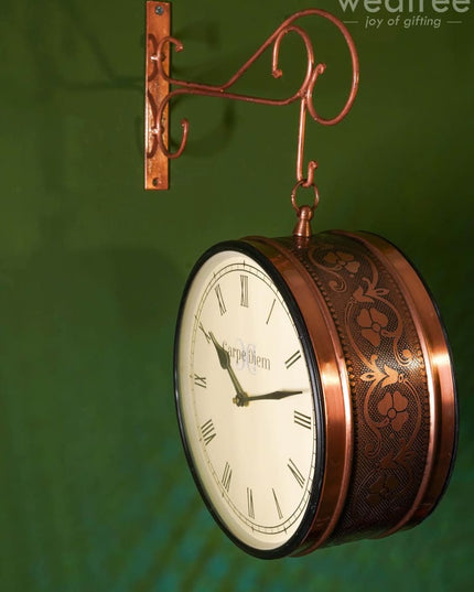 Railway Clocks - Copper With Floral Design Wall Clocks