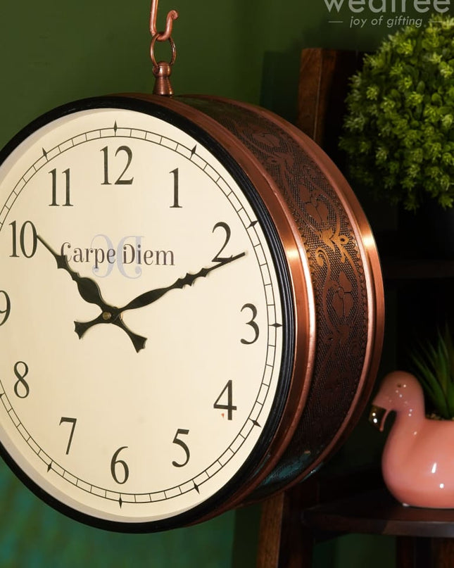 Railway Clocks - Copper With Floral Design Wall Clocks
