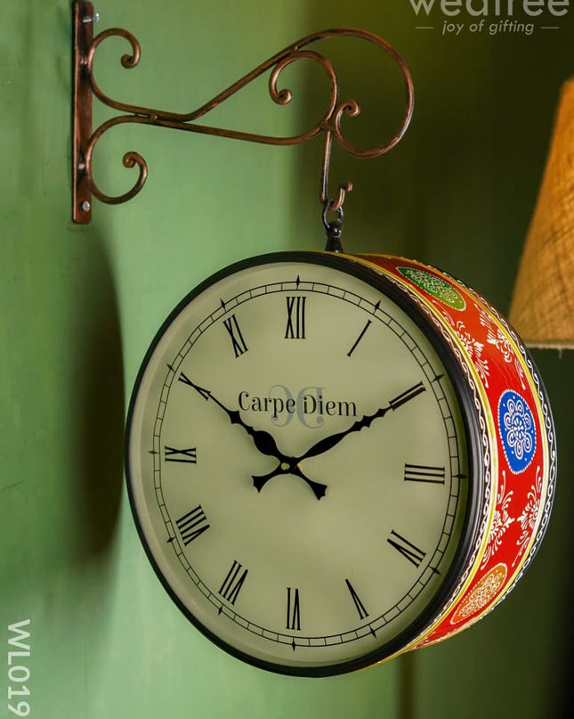Railway Clocks - Hand Painted Clock In Multi Colour Design And Floral Prints 12Inches Wall Clocks