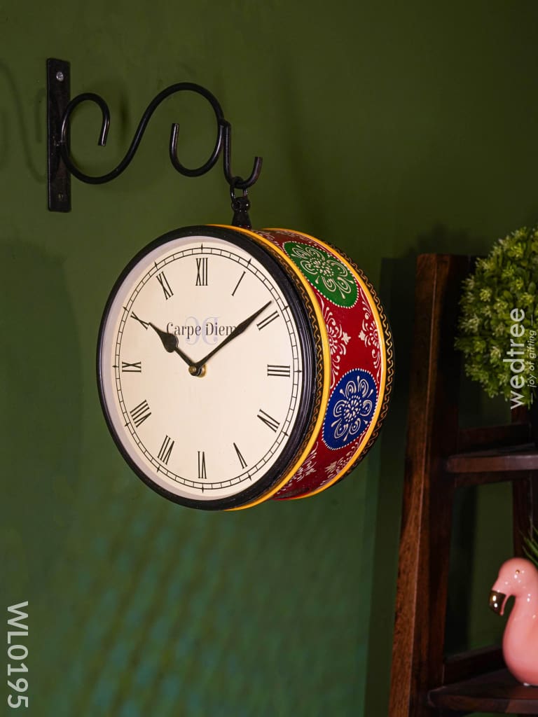 Railway Clocks - Hand Painted Clock In Multi Colour Design And Floral Prints 8Inches Wall Clocks