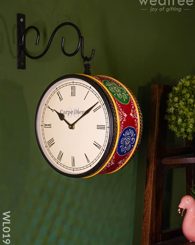 Railway Clocks - Hand Painted Clock In Multi Colour Design And Floral Prints 8Inches Wall Clocks