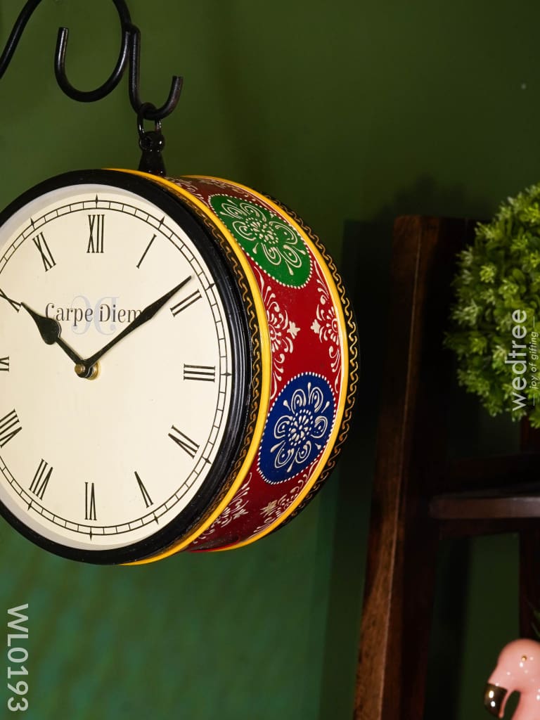 Railway Clocks - Hand Painted Clock In Multi Colour Design And Floral Prints Wall Clocks
