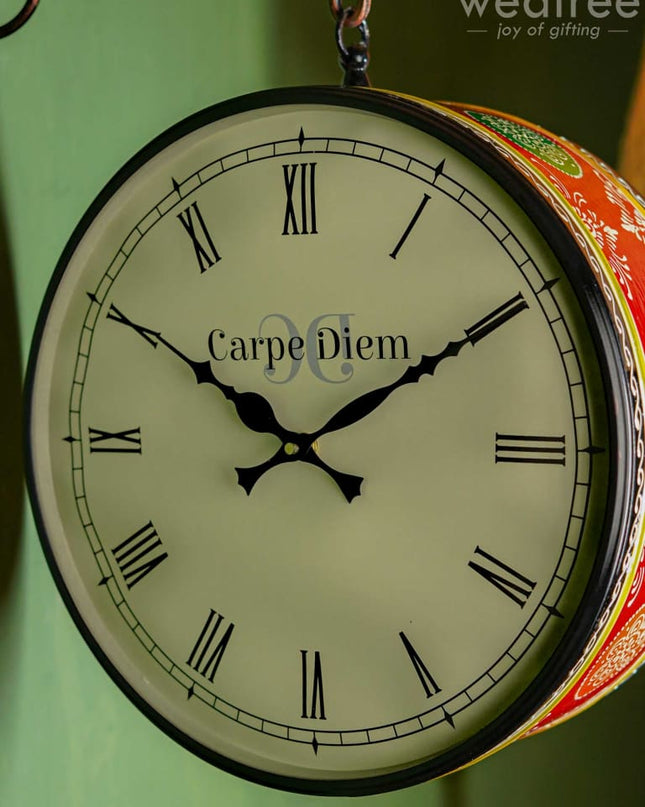 Railway Clocks - Hand Painted Clock In Multi Colour Design And Floral Prints Wall Clocks