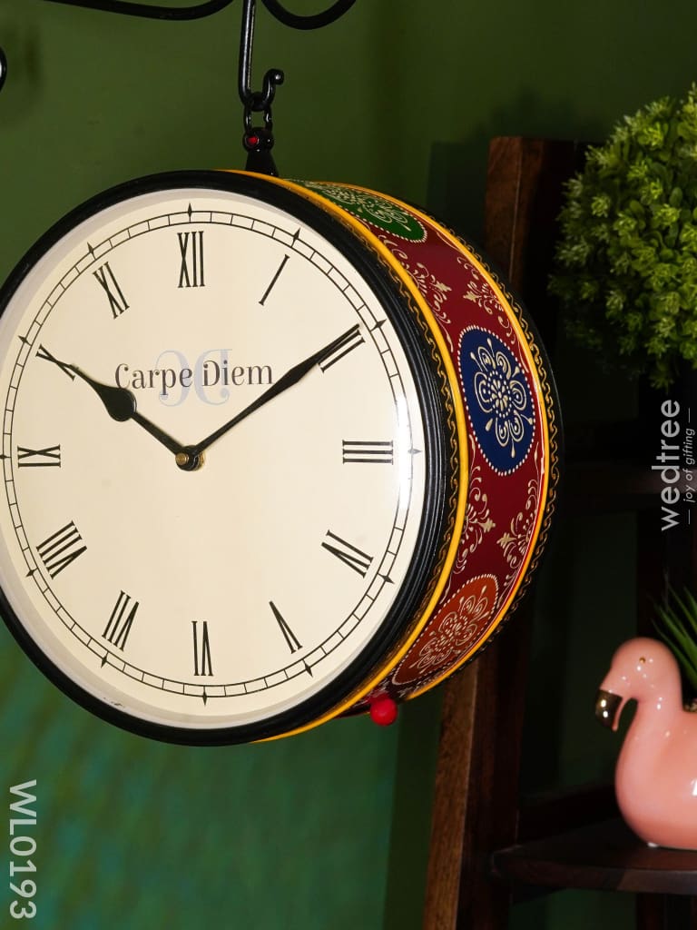 Railway Clocks - Hand Painted Clock In Multi Colour Design And Floral Prints Wall Clocks