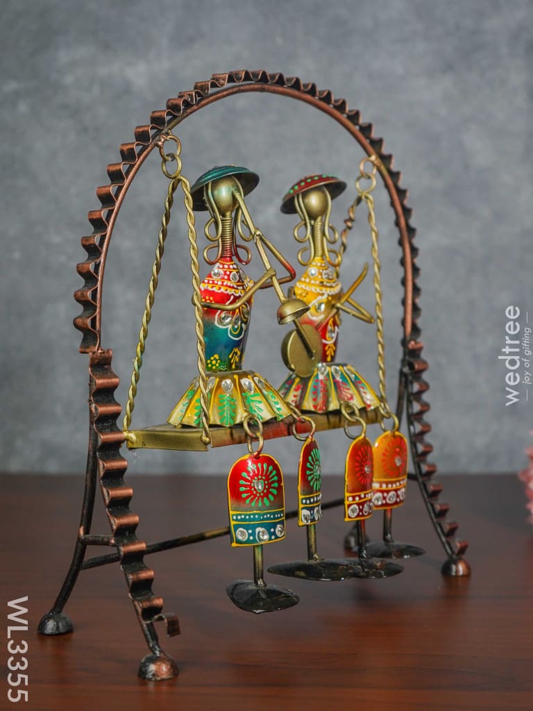 Rajasthani Musical Dolls In Jhoola - Showpiece Wl3355 Metal Decor