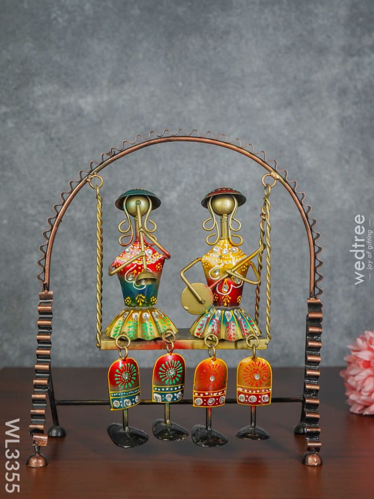 Rajasthani Musical Dolls In Jhoola - Showpiece Wl3355 Metal Decor