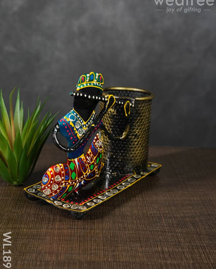Rajasthani Musical Pen Stand - Flute Wl1891 Metal Decor Utility