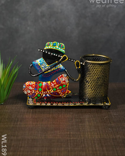 Rajasthani Musical Pen Stand - Flute Wl1891 Metal Decor Utility