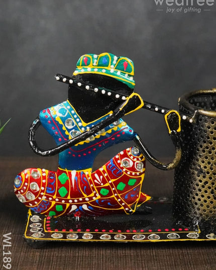 Rajasthani Musical Pen Stand - Flute Wl1891 Metal Decor Utility
