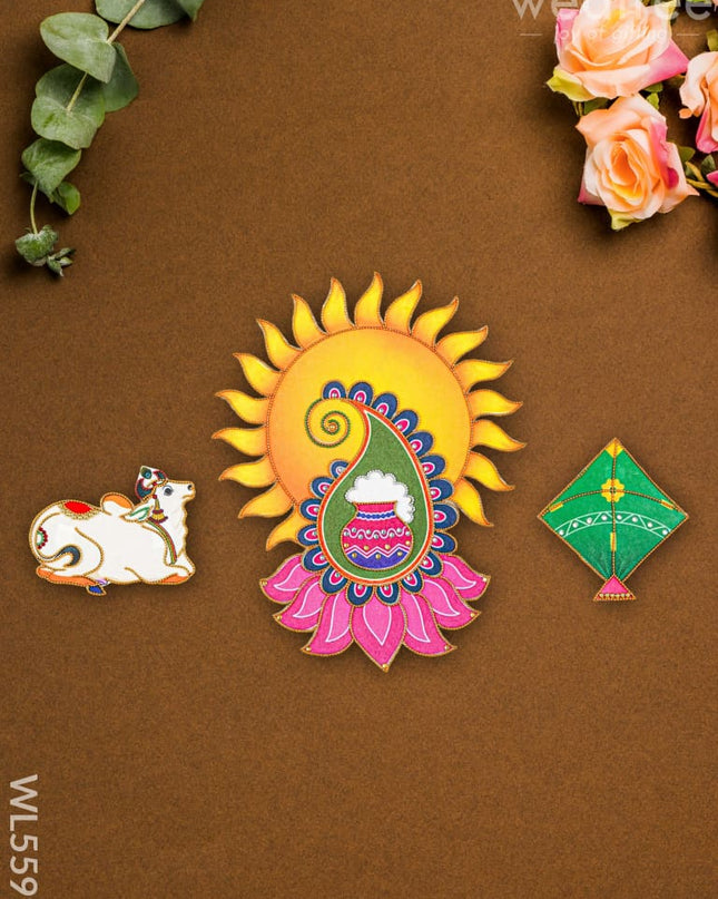 Rangoli - Sun-Kite-Cow - Set of 3 - WL5599 - Rangoli