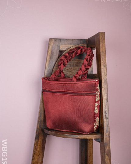 Raw Silk Flower Design Handbag - 10 inch - WBG1900 - Hand Bags