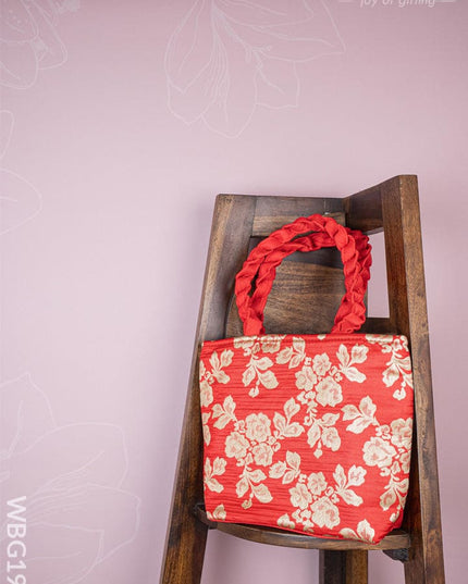 Raw Silk Flower Design Handbag - 10 inch - WBG1900 - Hand Bags