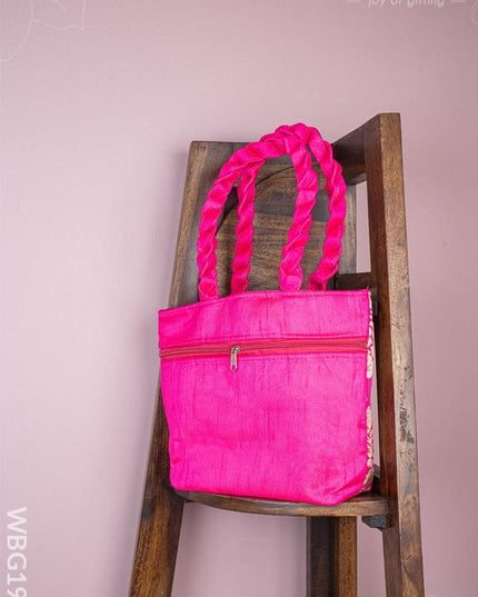 Raw Silk Flower Design Handbag - 10 inch - WBG1900 - Hand Bags