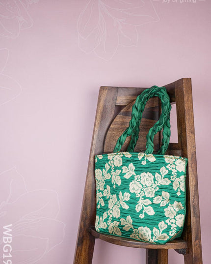 Raw Silk Flower Design Handbag - 10 inch - WBG1900 - Hand Bags