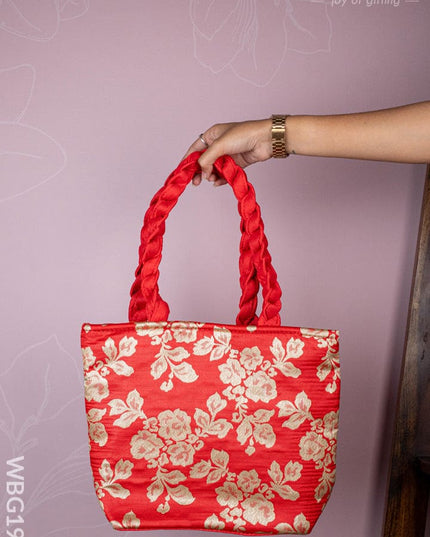 Raw Silk Flower Design Handbag - 10 inch - WBG1900 - Hand Bags