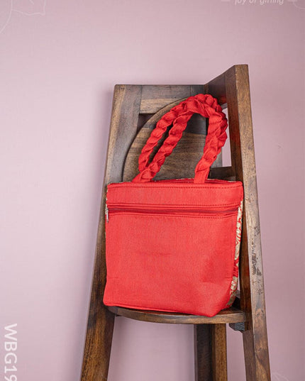 Raw Silk Flower Design Handbag - 10 inch - WBG1900 - Hand Bags