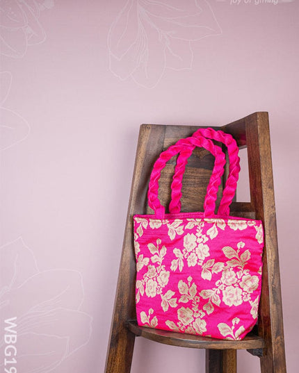 Raw Silk Flower Design Handbag - 10 inch - WBG1900 - Hand Bags
