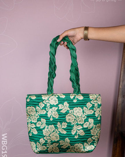Raw Silk Flower Design Handbag - 10 inch - WBG1900 - Hand Bags