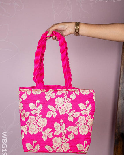 Raw Silk Flower Design Handbag - 10 inch - WBG1900 - Hand Bags