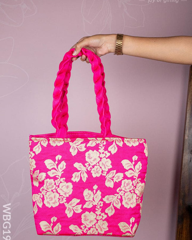 Raw Silk Flower Design Handbag - 10 inch - WBG1900 - Hand Bags