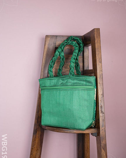 Raw Silk Flower Design Handbag - 10 inch - WBG1900 - Hand Bags