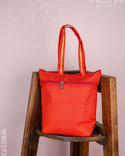 Raw Silk Hand Bag with Golden Design - 10x9 inch - WBG1934 - Hand Bags