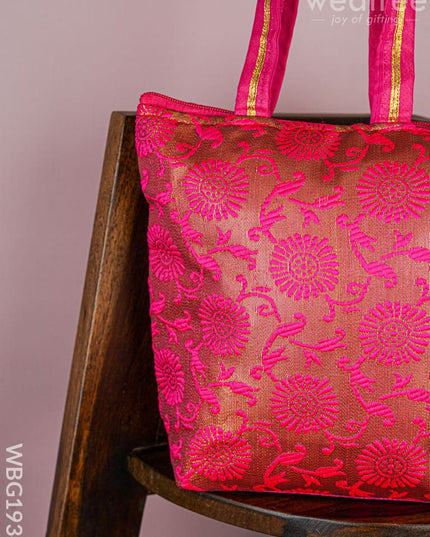 Raw Silk Hand Bag with Golden Design - 10x9 inch - WBG1934 - Hand Bags