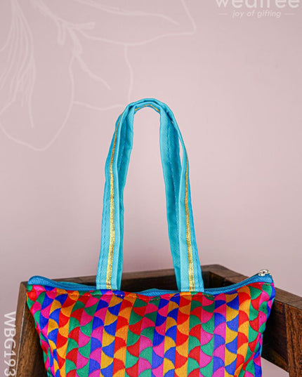 Raw Silk Hand Bag with Golden Design - 10x9 inch - WBG1934 - Hand Bags