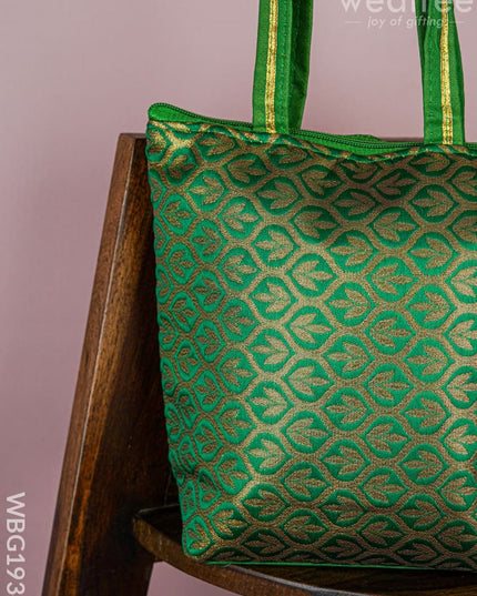 Raw Silk Hand Bag with Golden Design - 10x9 inch - WBG1934 - Hand Bags