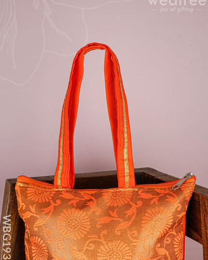 Raw Silk Hand Bag with Golden Design - 10x9 inch - WBG1934 - Hand Bags