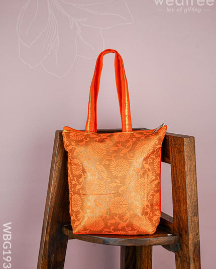 Raw Silk Hand Bag with Golden Design - 10x9 inch - WBG1934 - Hand Bags
