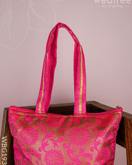 Raw Silk Hand Bag with Golden Design - 10x9 inch - WBG1934 - Hand Bags