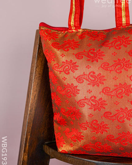 Raw Silk Hand Bag with Golden Design - 10x9 inch - WBG1934 - Hand Bags